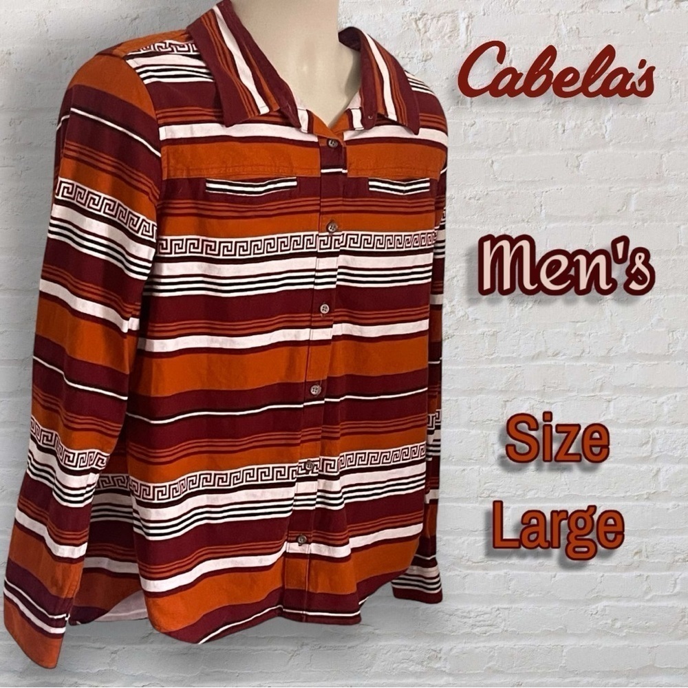 Cabela's Men's Aztec Southwest Navajo Print Flannel Button Down Shirt Size Large